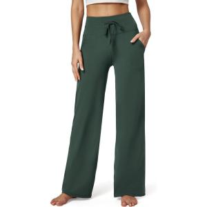 imageIUGA Wide Leg Yoga Pants for Women Sweatpants with Pockets Yoga Pants Flare Lounge Pants Loose High Waist Comfy Workout DanceForest Green 31inseam