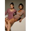 imageIUGA Long Sleeve Body Suits for Womens Tummy Control Shapewear Bodysuits for Women V Neck BodysuitMerlot