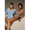 imageIUGA Long Sleeve Body Suits for Womens Tummy Control Shapewear Bodysuits for Women V Neck BodysuitSoft Blue
