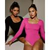 imageIUGA Long Sleeve Bodysuits for Women Square Neck Bodysuit Shapewear Bodysuit Tummy Control Slimming Body Suit for WomensBlack