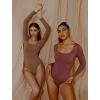 imageIUGA Long Sleeve Bodysuits for Women Square Neck Bodysuit Shapewear Bodysuit Tummy Control Slimming Body Suit for WomensLatte