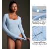 imageIUGA Long Sleeve Bodysuits for Women Square Neck Bodysuit Shapewear Bodysuit Tummy Control Slimming Body Suit for WomensSoft Blue