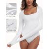 imageIUGA Long Sleeve Bodysuits for Women Square Neck Bodysuit Shapewear Bodysuit Tummy Control Slimming Body Suit for WomensWhite