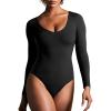 imageIUGA Long Sleeve Body Suits for Womens Tummy Control Shapewear Bodysuits for Women V Neck BodysuitBlack