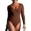 imageIUGA Long Sleeve Body Suits for Womens Tummy Control Shapewear Bodysuits for Women V Neck BodysuitBrownie
