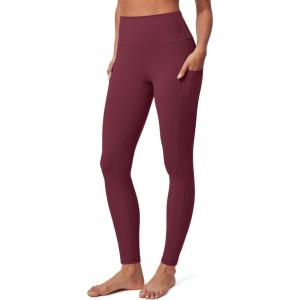 imageIUGA Compression Leggings for Women Tummy Control No Front Seam Leggings with Pockets High Waisted Workout Yoga PantsWine