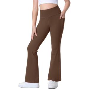 imageIUGA Girls Flare Leggings High Waist Cute Preppy Clothes for Girls Uniform Pants with Pockets Bell Bottom PantsBrownie