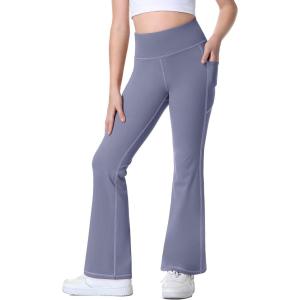 imageIUGA Girls Flare Leggings High Waist Cute Preppy Clothes for Girls Uniform Pants with Pockets Bell Bottom PantsGrey Blue