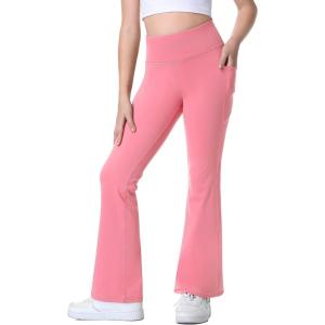 imageIUGA Girls Flare Leggings High Waist Cute Preppy Clothes for Girls Uniform Pants with Pockets Bell Bottom PantsPink