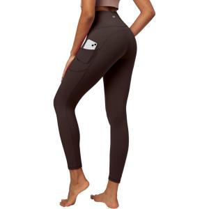 imageIUGA High Waist Yoga Pants with Pockets Leggings for Women Tummy Control Workout Leggings for Women 4 Way StretchDark Coffee