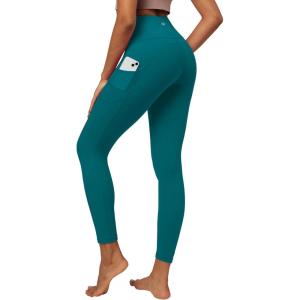 imageIUGA High Waist Yoga Pants with Pockets Leggings for Women Tummy Control Workout Leggings for Women 4 Way StretchDark Teal