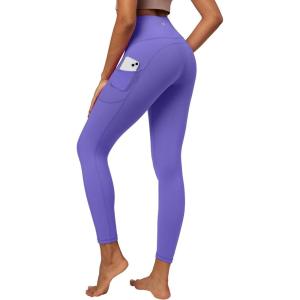 imageIUGA High Waist Yoga Pants with Pockets Leggings for Women Tummy Control Workout Leggings for Women 4 Way StretchLavender