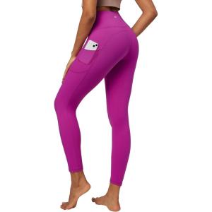 imageIUGA High Waist Yoga Pants with Pockets Leggings for Women Tummy Control Workout Leggings for Women 4 Way StretchMagenta