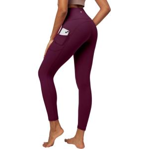 imageIUGA High Waist Yoga Pants with Pockets Leggings for Women Tummy Control Workout Leggings for Women 4 Way StretchMaroon