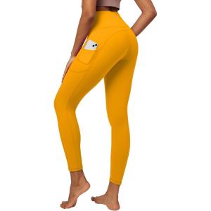 imageIUGA High Waist Yoga Pants with Pockets Leggings for Women Tummy Control Workout Leggings for Women 4 Way StretchMineral Yellow