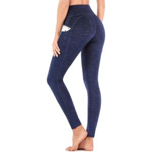 imageIUGA High Waist Yoga Pants with Pockets Leggings for Women Tummy Control Workout Leggings for Women 4 Way StretchSpace Dye Navy