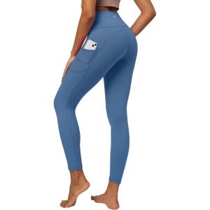 imageIUGA High Waist Yoga Pants with Pockets Leggings for Women Tummy Control Workout Leggings for Women 4 Way StretchUtility Blue