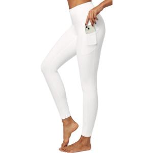 imageIUGA High Waist Yoga Pants with Pockets Leggings for Women Tummy Control Workout Leggings for Women 4 Way StretchWhite