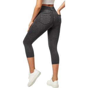 imageIUGA Jeggings for Women Pull On Capri Jeans Stretchy Jean Capris High Waisted Denim Capri Leggings Casual Pants with PocketsGray