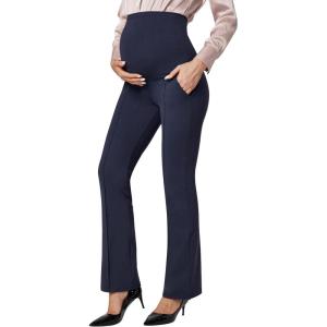 imageIUGA Soft Maternity Pants Over The Belly with Pockets Stretchy Maternity Clothes for Work Pregnancy Flare Maternity LeggingsDark Blue