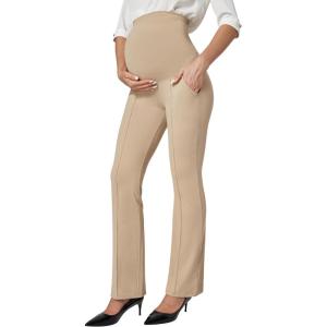 imageIUGA Soft Maternity Pants Over The Belly with Pockets Stretchy Maternity Clothes for Work Pregnancy Flare Maternity LeggingsKhaki