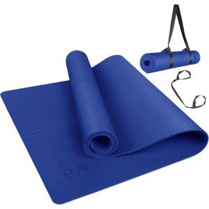 imageIUGA Yoga Mat Non Slip with Alignment Lines 72quot x 26quot Eco Friendly Yoga Mats 14 Inch Thick Yoga Mat with Free Carry StrapDark Blue