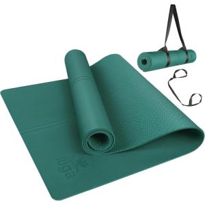 imageIUGA Yoga Mat Non Slip with Alignment Lines 72quot x 26quot Eco Friendly Yoga Mats 14 Inch Thick Yoga Mat with Free Carry StrapGREEN