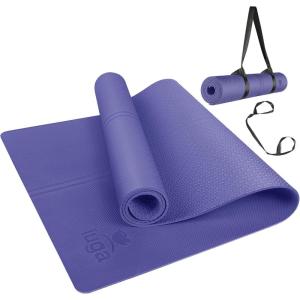 imageIUGA Yoga Mat Non Slip with Alignment Lines 72quot x 26quot Eco Friendly Yoga Mats 14 Inch Thick Yoga Mat with Free Carry StrapPurple