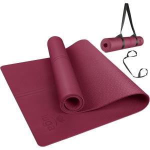 imageIUGA Yoga Mat Non Slip with Alignment Lines 72quot x 26quot Eco Friendly Yoga Mats 14 Inch Thick Yoga Mat with Free Carry StrapRed