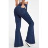 imageIUGA Bell Bottom Jeans for Women High Waisted Stretchy Flare Jeans Pull On Wide Leg Jeans V Cross Tummy Control Flare PantsDark Blue