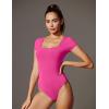 imageIUGA Bodysuits for Women Tummy Control Short Sleeve Square Neck Bodysuit Womens Slimming Basic Body Suit TopsCrush