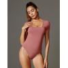 imageIUGA Bodysuits for Women Tummy Control Short Sleeve Square Neck Bodysuit Womens Slimming Basic Body Suit TopsMerlot