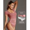 imageIUGA Bodysuits for Women Tummy Control Short Sleeve Square Neck Bodysuit Womens Slimming Basic Body Suit TopsMerlot