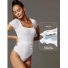 imageIUGA Bodysuits for Women Tummy Control Short Sleeve Square Neck Bodysuit Womens Slimming Basic Body Suit TopsWhite