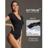 imageIUGA Bodysuits for Women Tummy Control Short Sleeve V Neck Body Suits for Womens Compression Slimming Thong BodysuitBlack