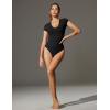imageIUGA Bodysuits for Women Tummy Control Short Sleeve V Neck Body Suits for Womens Compression Slimming Thong BodysuitBlack