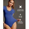 imageIUGA Bodysuits for Women Tummy Control Short Sleeve V Neck Body Suits for Womens Compression Slimming Thong BodysuitSapphire