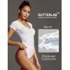 imageIUGA Bodysuits for Women Tummy Control Short Sleeve V Neck Body Suits for Womens Compression Slimming Thong BodysuitWhite