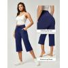 imageIUGA Wide Leg Capris for Women Stretch Capri Pants with Pockets High Waist Yoga Cropped Pants for Women Casual SummerDark Blue