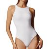 imageIUGA Bodysuits for Women Tummy Control Sleeveless Bodysuit Racerback Halter Body suits Tank TopWhite