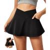 imageIUGA Stretchy Ruffle Denim Skort VWaist Jean Skort with 4 Pockets Trendy High Waisted Mini Jean Skirt with Shorts UnderneathBlack