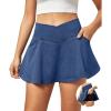 imageIUGA Stretchy Ruffle Denim Skort VWaist Jean Skort with 4 Pockets Trendy High Waisted Mini Jean Skirt with Shorts UnderneathLight Blue