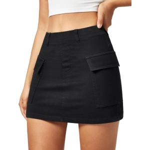 imageCargo Skirt Denim Jean Skirt for Women High Stretchy Mini y2k Skirt with PocketsBlack