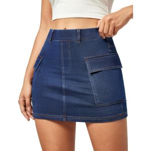 imageCargo Skirt Denim Jean Skirt for Women High Stretchy Mini y2k Skirt with PocketsDark Blue