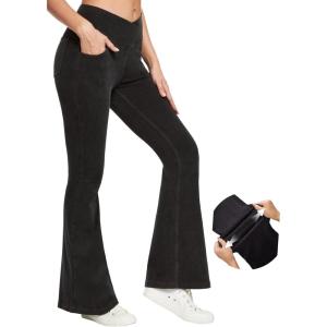 imageIUGA Bell Bottom Jeans for Women High Waisted Stretchy Flare Jeans Pull On Wide Leg Jeans V Cross Tummy Control Flare PantsDenim Black
