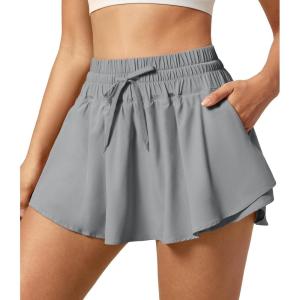 imageIUGA Flowy Athletic Shorts for Women Tennis Skirt Skorts for Women with Pockets High Waisted Workout Quick Dry Running ShortsGrey