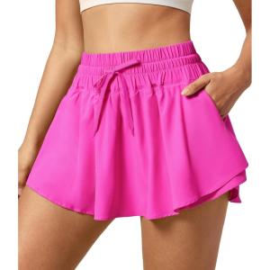 imageIUGA Flowy Athletic Shorts for Women Tennis Skirt Skorts for Women with Pockets High Waisted Workout Quick Dry Running ShortsPink