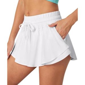 imageIUGA Flowy Athletic Shorts for Women Tennis Skirt Skorts for Women with Pockets High Waisted Workout Quick Dry Running ShortsWhite