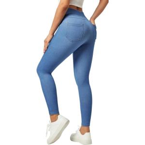 imageIUGA Jeggings for Women Tummy Control Pull on Stretchy Jeans High Waisted Skinny Jean Leggings with Pockets Trendy CasualBaby Blue