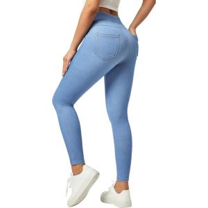 imageIUGA Jeggings for Women Tummy Control Pull on Stretchy Jeans High Waisted Skinny Jean Leggings with Pockets Trendy CasualMisty Blue